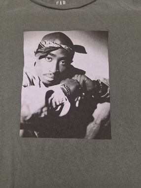 Graphic Tee with Monochrome Tupac Photo - Olive Green Gap Unisex